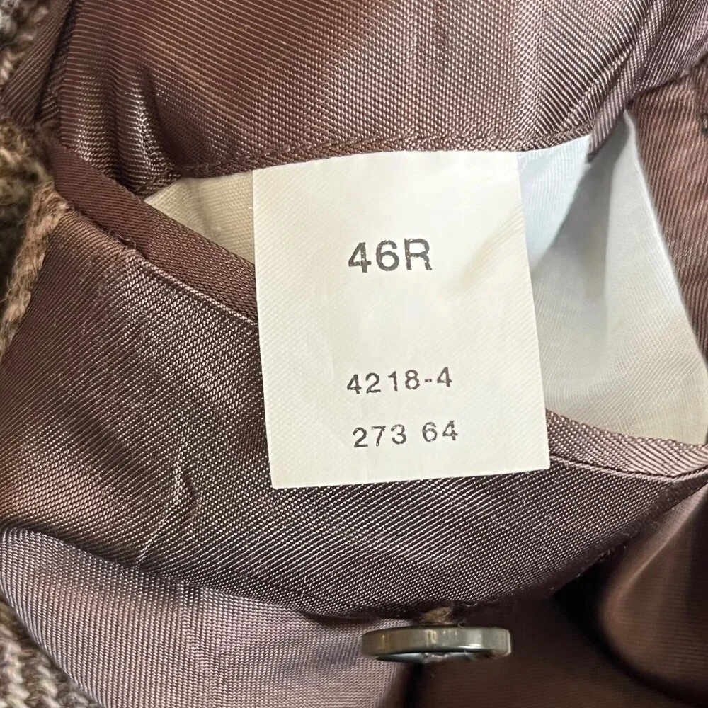 Stafford Mens 46R Herringbone Wool Blazer Jacket With‎ Elbow Patches Brown